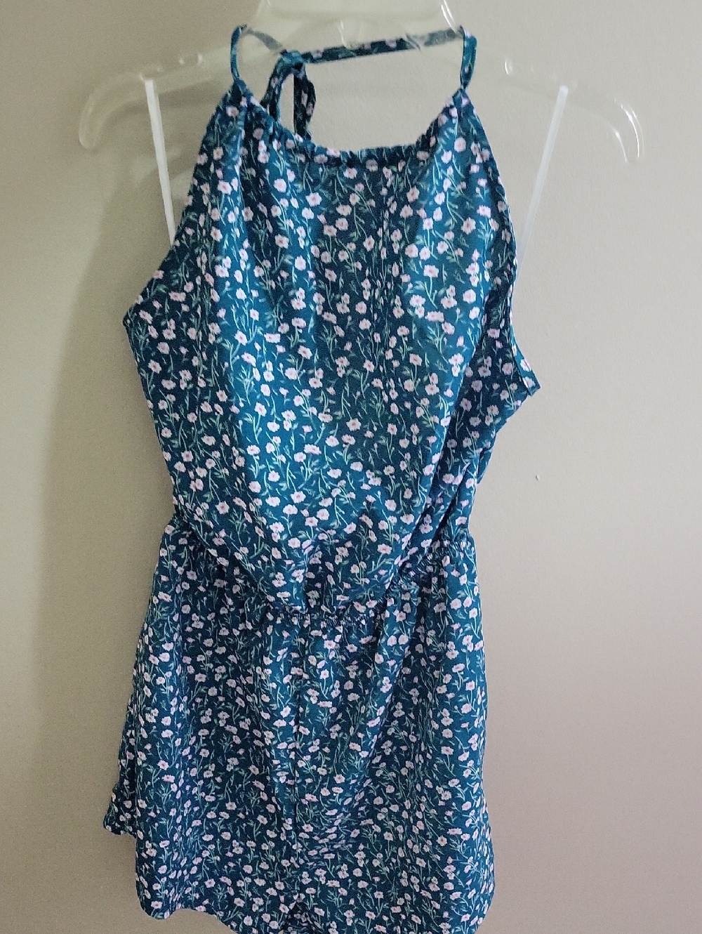 SHEIN Teal Floral Halter Dress with Pink Blossoms